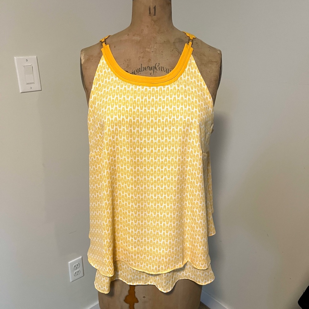 Worthington Yellow Patterned Sleeveless Tank Top